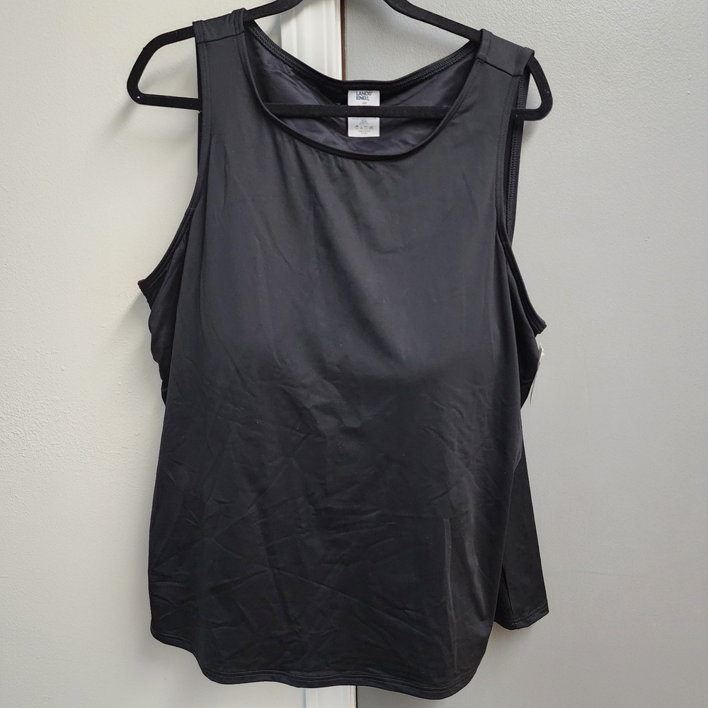NWT Women's Black 24 W Swim Top High Neck Padded Bra Lands' End Modest Tankini